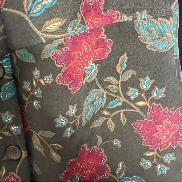 Studio Works Green Red Floral Paisley Print Lightweight Jacket Women's size L - Picture 5 of 6